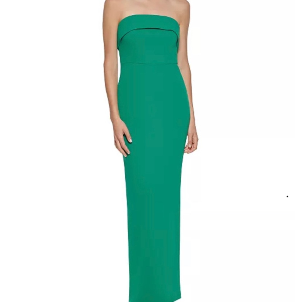 Calvin Klein green strapless gown